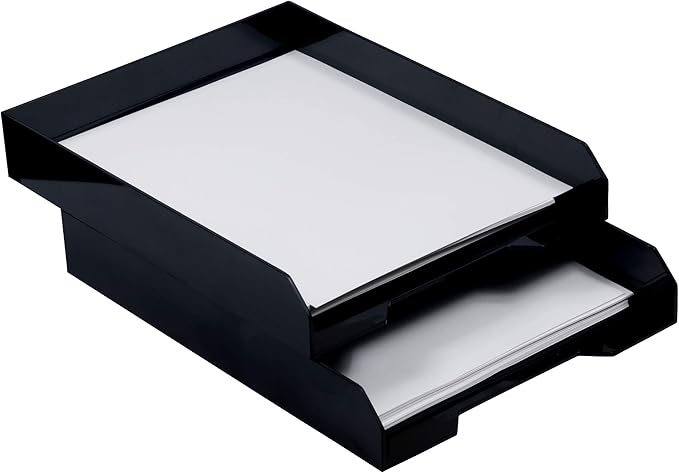 JAM PAPER Stackable Paper Trays - Black - Desktop Document (Black, Letter)