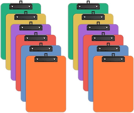 Zoenley A4 Plastic Clipboard Set of 12, Bright Colorful 12.5 x 9 Letter Size for Classroom, Students, Teacher, Nurse, 8.5 x 11 Clip Board with Low Profile Black Clip, Office & School Supplies