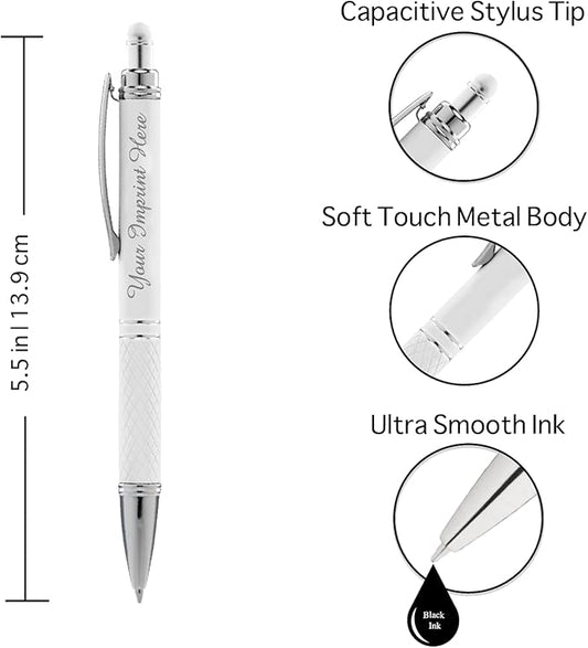ExpressDesigns™ - Personalized Pens Gift Set - 2 Pack of Soft Touch Metal Pens w/gift box - Luxury Ballpoint Pen Custom Engraved with Name or Message (White)