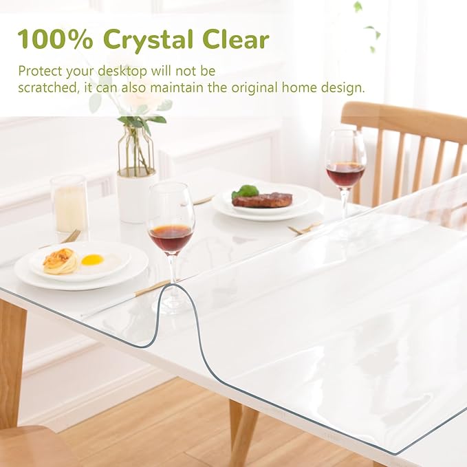 Eisdroma 36 x 66 Inch Clear Table Cover, 1.5mm Thick Plastic Table Protector for Dining, Kitchen & Office