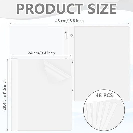 Feifeiya 48 Pack Plastic Report Covers with 3 Prongs Presentation Folders Bulk, 100 Sheet Capacity, Clear Front Report Covers for Presentation Document Paper School Office Supplies (White)