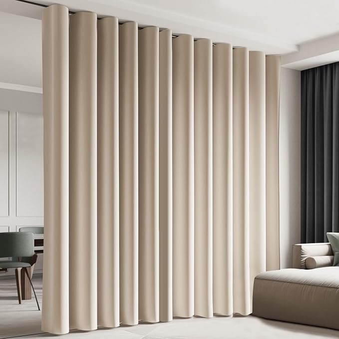 Cbsroro Room Divider Blackout Curtain Track Curtains Wall Dividers Panels Screen for Living Rooms Bedroom Office Privacy Partition Separation, W150 × L120 Inch,1 Panel, Beige