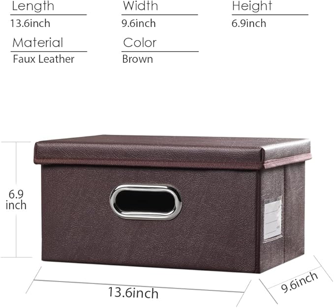 PRANDOM Collapsible Storage Box with Lid [3-Pack] Leather Fabric Foldable... (..