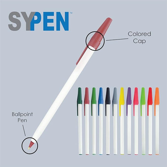 SyPen Personalized Stick Pens With your Custom Logo or Text-500 Pack Bulk-for Businesses, Parties, and Events, Custom Printed Slim Ballpoint Pens with Cap, Pink, Black Ink