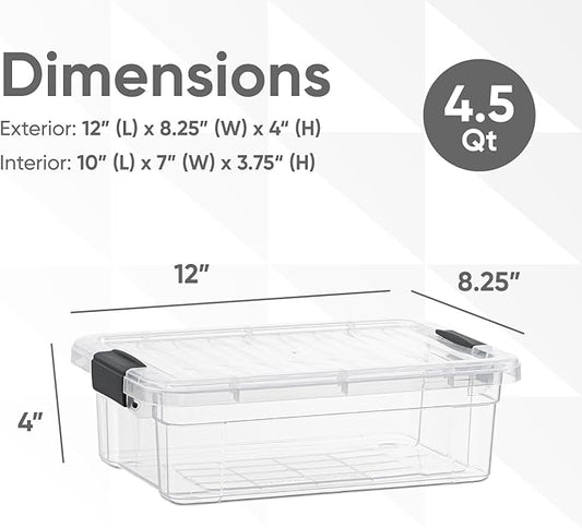 Superio Storage Bins with Lids- 4 Pack, 4.5 Qt Clear Boxes for Organizing, Stackable Plastic Containers- BPA Free, Non-Toxic, Odor Free, Organizer for Home, Office, Dorm