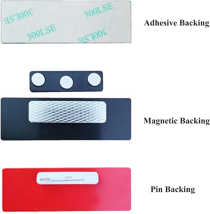 SINYUDUN Custom Engraved Name Tag Badges, Personalized Identification with Pin, Magnetic, Adhesive, or Blank Backing, 1.5"x3", Silver Text