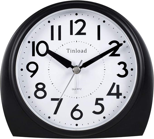 Tinload 5.5" Large Analog Alarm Clock Silent Non Ticking, Gentle Wake, Beep Sounds, Increasing Volume, Battery Operated Snooze and Manual Light, Easy Set, Black (Best for Elder)