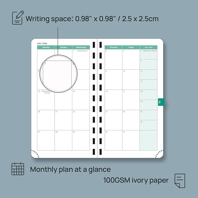 POPRUN 2026 Pocket Planner (Slim Size 3.5" x 6.5") Weekly... (Grey)