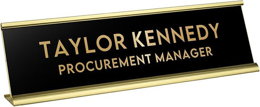 Custom Engraved Desk Plate | Personalized with your Name and Title | Perfect Decor for Office, Business, or Home | Multiple Font and Color Options | 2x8" or 2x10" (Black w/Gold Letters, 2x8")