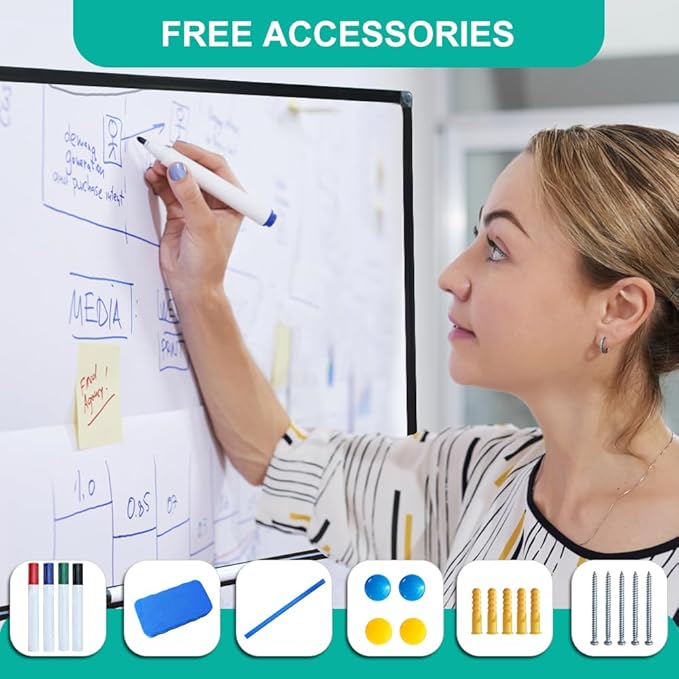 XIWODE Large 36x60 Inch Magnetic Dry Erase Whiteboard，Black Aluminum Frame Wall-Mounted for Home School Office Conference Room