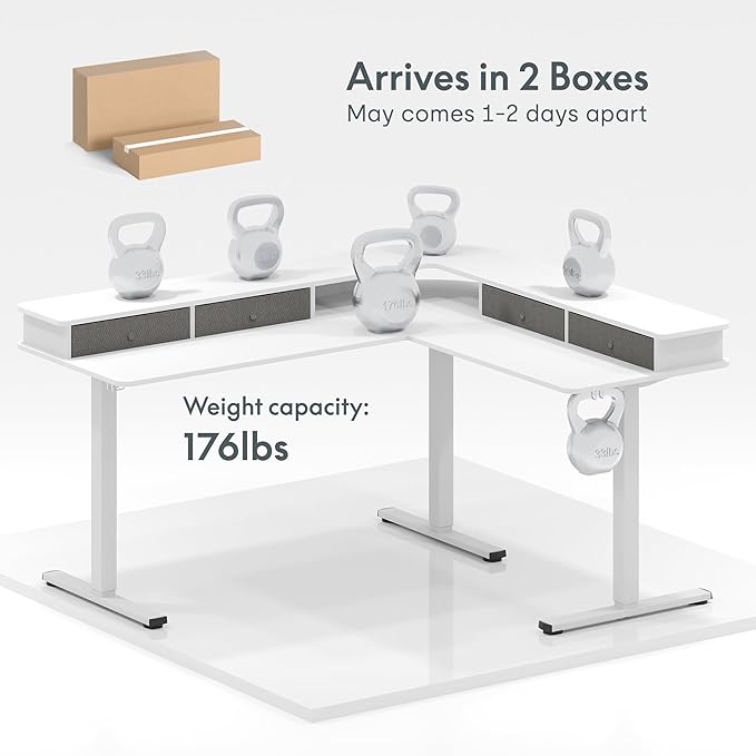 FLEXISPOT 63" L Shaped Standing Desk with Shelf Electric Corner... (White, 63x..