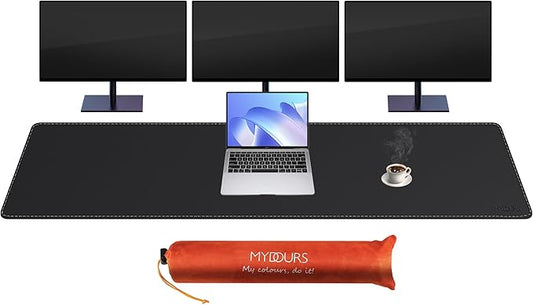 Mydours PU Leather Desk Mat, 74.8"x15.7" Ultra Large Desk Pad, Waterproof Computer Pad Desktop Protector Easy Clean with Suede Base, for Office Home Decoration Keyboard and Mouse (Black)
