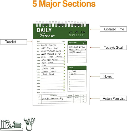 To Do List Notebook Daily Planner A5 CheckList Pad 52 Sheets, 5.9" x 8.2" Daily Schedule Goal and Tasks Setting Notepad Productivity Planner, Spiral Appointment Organizers, A5-DG