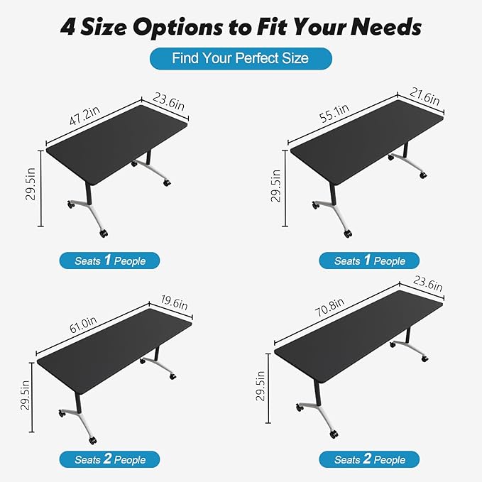 Goakwwuz Conference Room Table, Folding Conference Tables,Thicken Grey Tabletop,Flip Top Wooden Seminar Meeting Room Table for Conference Room Offices (2, Black, 70.8”)
