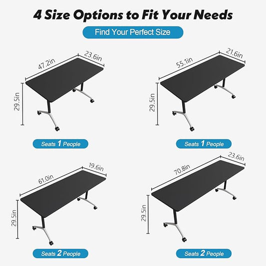 Goakwwuz Conference Room Table, Folding Conference Tables,Thicken Grey Tabletop,Flip Top Wooden Seminar Meeting Room Table for Conference Room Offices (2, Black, 70.8”)