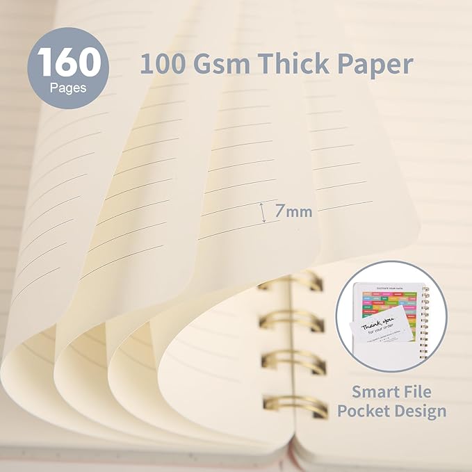 Spiral Notebook-5.75" x 8.125" College Ruled Journal with Inner Pockets and 160 Pages,PU Leather Cover Business Journal, Twin-Wire Binding Notebook Perfect for Office & Home School Supplies Reef Blue
