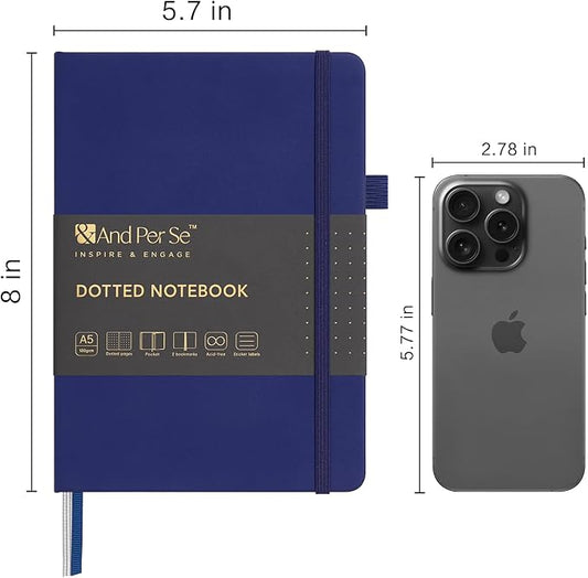 &And Per Se Dotted Journal Notebook, A5 Hardcover Bullet Dotted Journals for Sketching, 160 Pages 100GSM Thick Paper Journaling Notebook for Office School Home, 5.7'' x 8"(Royal Blue)