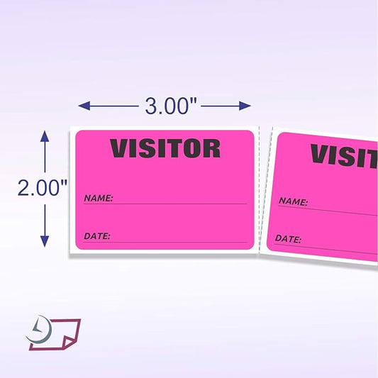 NextDayLabels - 3 x 2 Visitor Labels Pass, ID Labels and Safety Identification Badge Stickers 500 Per Roll (Fluorescent Pink)