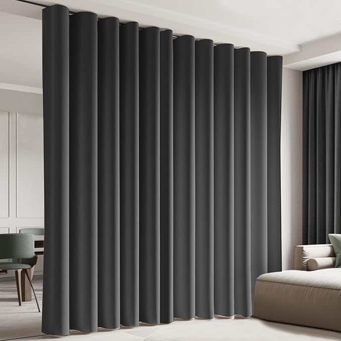 Cbsroro Room Divider Blackout Curtain Track Curtains Wall Dividers Panels Screen for Living Rooms Bedroom Office Privacy Partition Separation, W150 × L120 Inch,1 Panel, Black