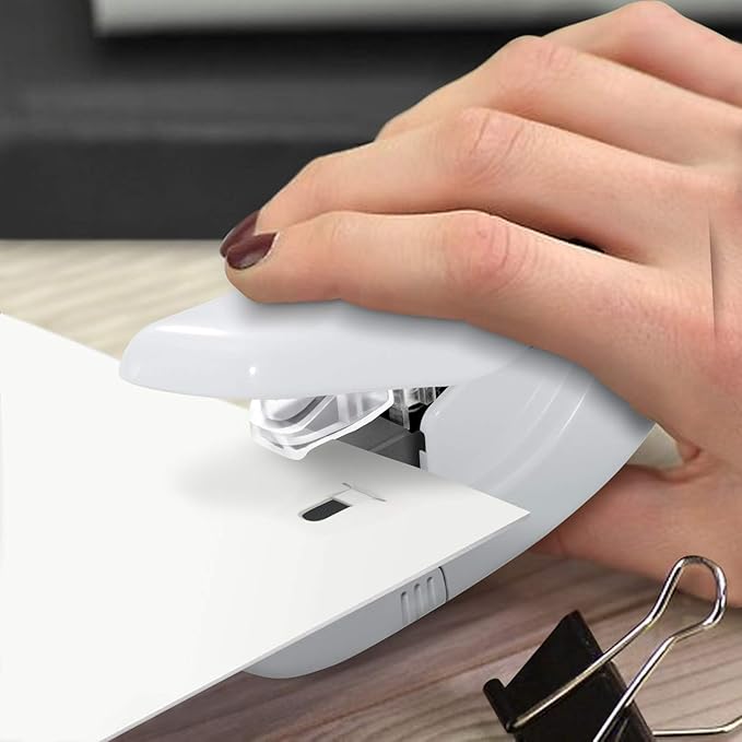 Plus Paper Clinch Compact Staple-Free Stapler — Ivory White