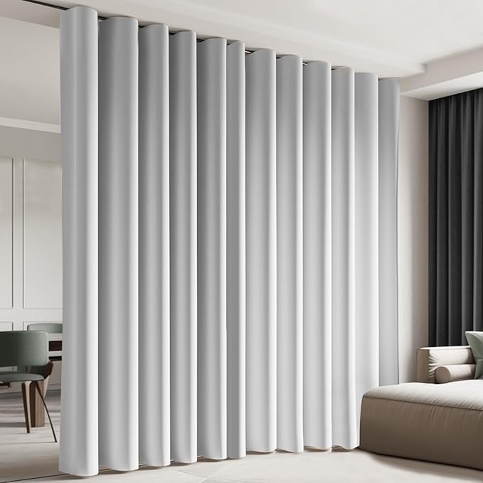 Cbsroro Room Divider Blackout Curtain Track Curtains Wall Dividers Panels Screen for Living Rooms Bedroom Office Privacy Partition Separation, W100 × L84 Inch,1 Panel, White