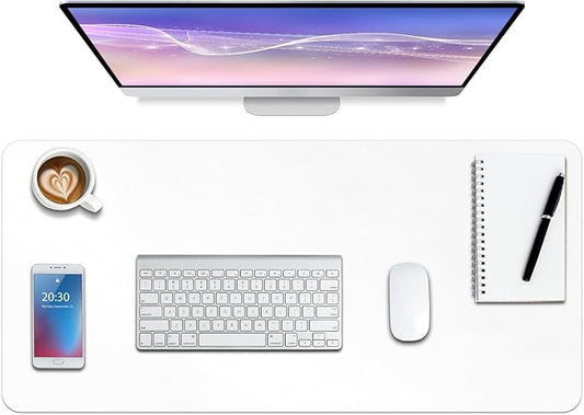 Boutilon Leather Desk Pad Protector,Non-Slip Mouse Pad,Laptop Desk Pad,Office Mouse Mat,Waterproof Leather Desk Blotter,Desk Writing Pad for Office and Home (XXL-White,47.2"x 17")