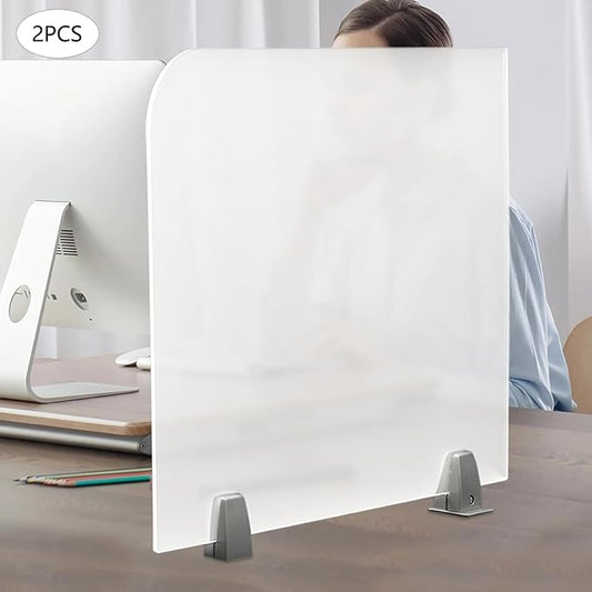 Desk Divider, 2 pcs Acrylic Desk Privacy Panels, Privacy Desk Screen, Frosted Acrylic Partitions with Clips Acrylic Table Top Sneeze Guard for Offices Schools (23"x18"x2")