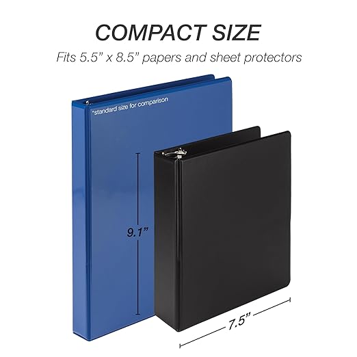 Samsill Economy 1 Inch Mini 3 Ring Binder, Made in The USA, Round Ring Binder, Non-Stick Customizable Cover, 1" View, 6-Pack, Black