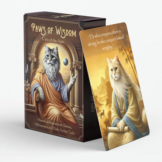 Paws of Wisdom Motivational 54-Card Deck. Cat-Themed Historical Quotes, Positive Affirmations & Daily Actions for Personal Growth. Mindfulness & Self-Care Gift for Women, Adults, Teens, & Teachers