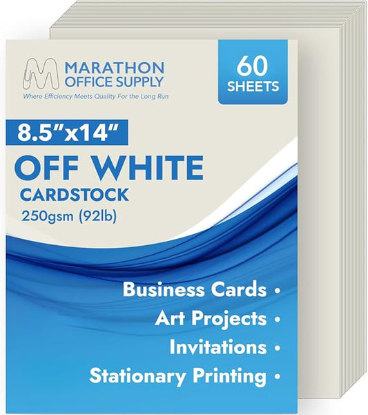 MOS Off-White Legal Cardstock Paper 8.5 x 14 Inch (60 Sheets) — Heavyweight 250 GSM Cover Stock for Certificates, Menus, Legal Documents, Crafts, Printer Compatible