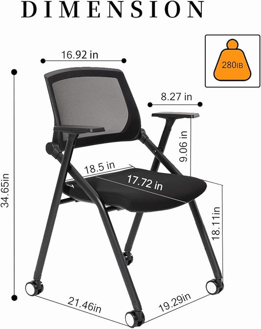 VACYOVKE 12 Pack Executive Office Chairs with Caster Adjustable Armrest Ergonomic Mid-Back Breathable Mesh Foldable Conference Reception Chair Set for Home School Waiting Room