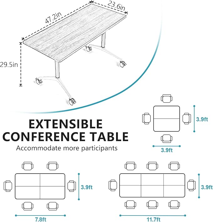 Goakwwuz Conference Room Table, Folding Conference Tables,Thicken Grey Tabletop,Flip Top Wooden Seminar Meeting Room Table for Conference Room Offices (10, Black, 47.2“)