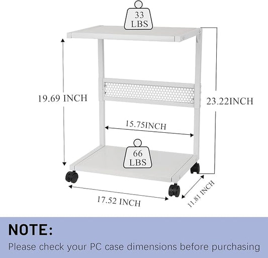Bfttlity PC Stand Computer Tower Stand 2-Tier Metal CPU Holder with Locking Caster Wheels Suitable for Most PC (S,White)