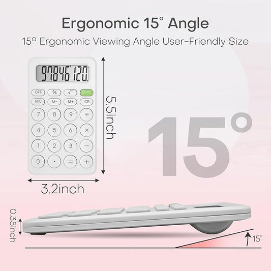 Cute Calculator, Basic Four Function for Teachers Students Basics Office, Small Handheld Calculators, 8 Digit with LCD Display, Sensitive Button, 5.5×3.2 inches White