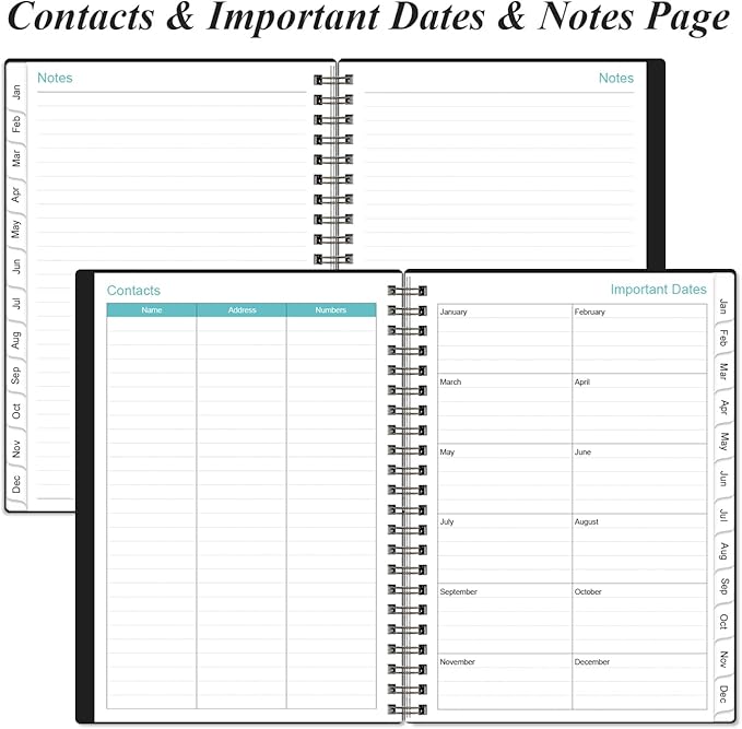 Planner 2026 - A5 Weekly & Monthly Planner Spiral Bound, January 2026 - December 2026, with Flexible Cover, Tabs, Inner Pocket, 6.4" x 8.5", Black