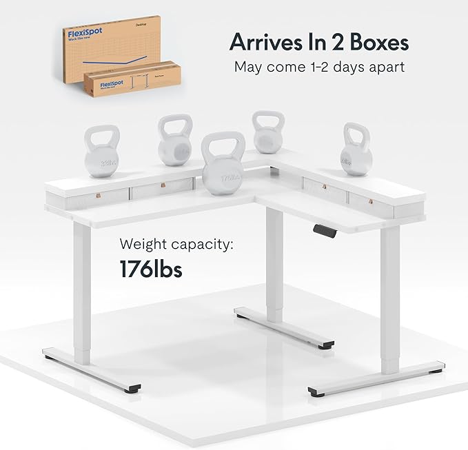 FLEXISPOT 63" L Shaped Standing Desk with Shelf Electric Corner... (White, 63x..