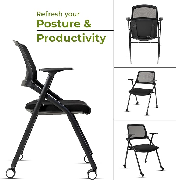 VACYOVKE Home Office Chair Set of 4 Adjustable Armrest Ergonomic Mid-Back Breathable Mesh Foldable Conference Reception Chairs for School Waiting Room Small Space