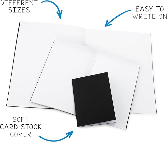 Hygloss Blank Books - Bulk 50 Pack – 5.5" x 8.5" A5 Black Paperback Blank Books for Kids to Write Stories, Doodle, Arts & Crafts – Plain Drawing Sketchbook, Unlined Journal, Notebook Without Lines