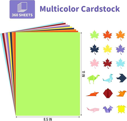 360 Sheets Colored Cardstock Paper 8.5 x11 Valentine Day Cardstock Thick Paper, 9 Assorted Colors Construction Paper 200 GSM Card Stock for Scrapbook, Cricut, Card Making, DIY Crafts, School, Party