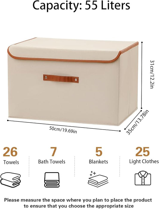 Tuza 4 Pack Large Fabric Storage Bins with Lids, Foldable Storage Boxes with Lids for Organizing, Decorative Storage Boxes with Handles for Home, Bedroom, Closet, Office(Khaki, Extra Large)