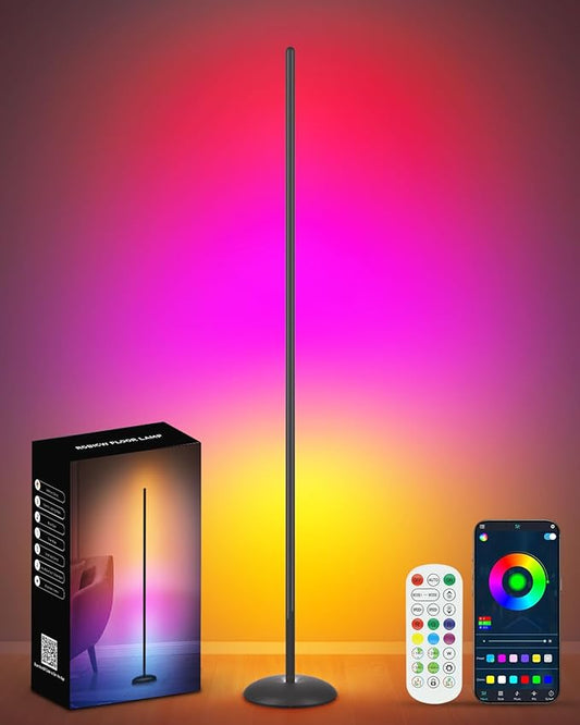 Vexinat Corner Floor Lamp, Smart RGB LED Corner Lamp with App & Remote, Modern Floor Lamp with 16 Million Colors, Music Sync, Scene Modes, Color Changing Standing Lamps for Living Room, Bedroom