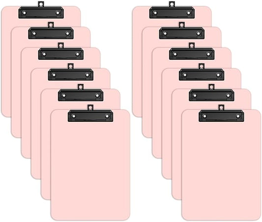 Zoenley A4 Plastic Clipboard Set of 12, Pink 12.5 x 9 Letter Size for Classroom, Students, Teacher, Nurse, 8.5 x 11 Clip Board with Low Profile Black Clip, Office & School Supplie