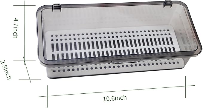 AHGUEP Silverware Organizer with Lid and Drainer - Plastic Kitchen Drawer Organizer for Forks Spoons Knives, Stackable Utensil Storage Container, Space-Saving Cutlery Tray (10.6 x 4.7 x 2.8 inch) (3)