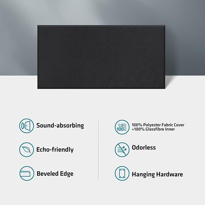 UMIACOUSTICS 4 PCS Acoustic Panels, 2“ Thick 23.6" x 11.8" Fiberglass Sound Proof Wall Panels, Sound Absorbing Panels for Studios, Office, Home Theater. Deep Black