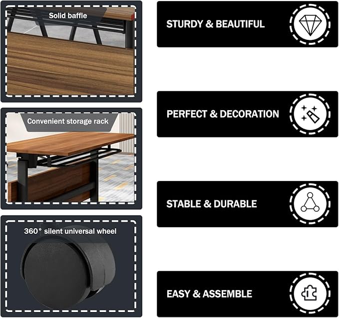 Foldable Conference Table Mobile Meeting Table,Large Modular Conference Room Tables for 2-10 People,Flip Top Mobile Training Table Rectangular Seminar Tables with Wheels for Office,Classroom,Warranty