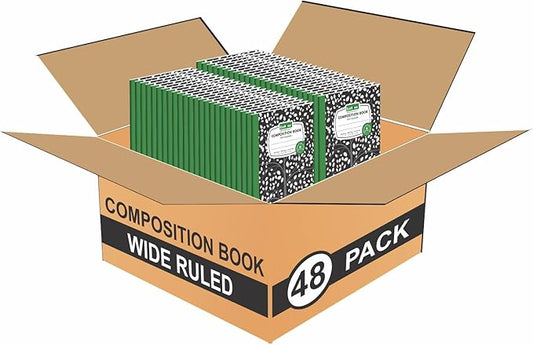 ECONAMA Composition Notebooks Pack of 48 Wide Ruled 200 Pages (100 Sheets) 9.75"x7.5" Black Marble Carbon Neutral Recyclable Paper Eco-Friendly School & Office Supplies For Students and Professionals