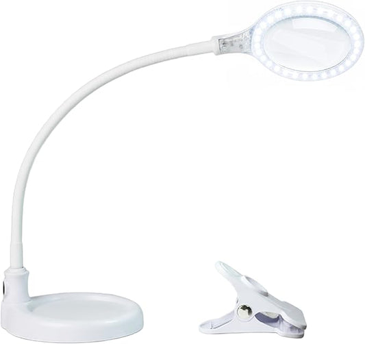 Brightech LightView Pro Flex 2 in 1 Magnifying Desk Lamp, 1.75x Light Magnifier, Adjustable Gooseneck Magnifying Glass with Light for Crafts, Reading, Close Work