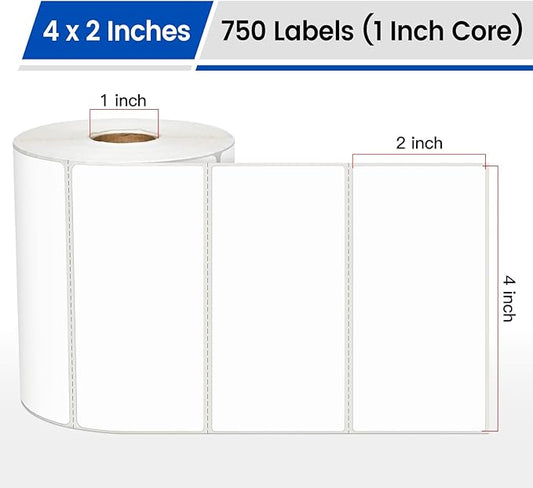 L LIKED 4" x 2" Blank Removable Labels with No Residue, Water and Oil Resistant, Use for Both Home and Office (1 Roll, 750 Labels)