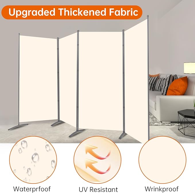 Room Divider 6FT Folding Privacy Screens, 4 Panel Partition Room Dividers w/Freestanding Design, Portable Wall Divider for Room Separtation, Fabric Screen Panel for Home Office Bedroom Dorm
