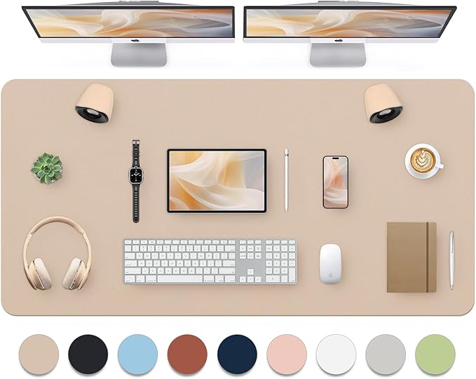 Bloss Extra Large Non-Slip Leather Desk Mat — 47.2×24 in, Beige